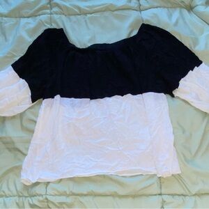 color block white black flowy top